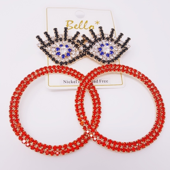 Jewelry - Red Evil Eye Rhinestone Earrings